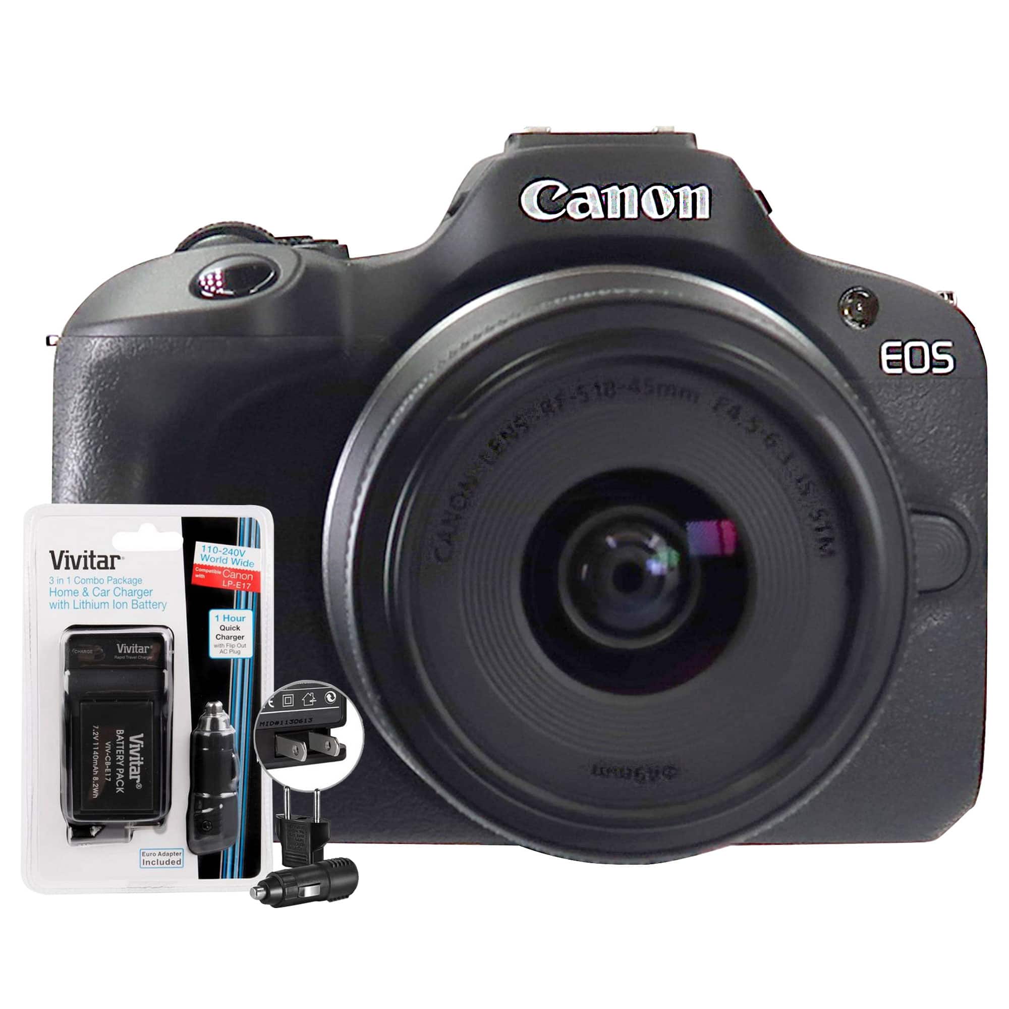 Canon - EOS R100 Mirrorless Camera, 18-45mm IS STM Lens + CB-E17 Battery & Charger
