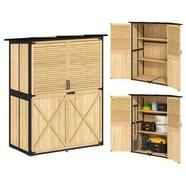 Outsunny - Outdoor Storage Cabinet, Wood Garden Tool Shed with Lock, Steel Frame and Asphalt Roof, Garden Storage Shed