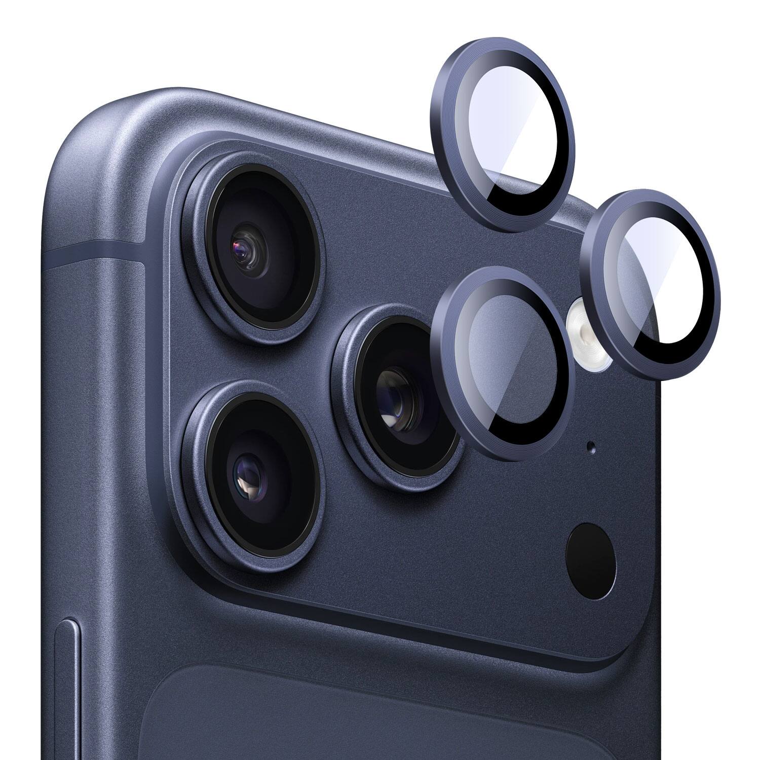 Front. SaharaCase - Apple iPhone 17 Pro/iPhone 17 Pro Max Camera Glass Protector | Titanium Body | Exact Color Match | 2Pack - Deep Blue.