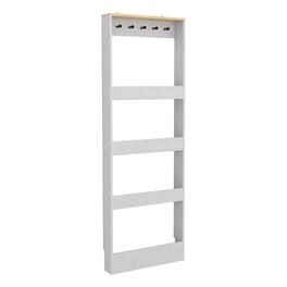 Ecooso - Behind The Door 69" Tall Bookcase with 4 Shelves and 5 hooks, Wall Mounted Space-Saving Narrow storage cabinet - Black