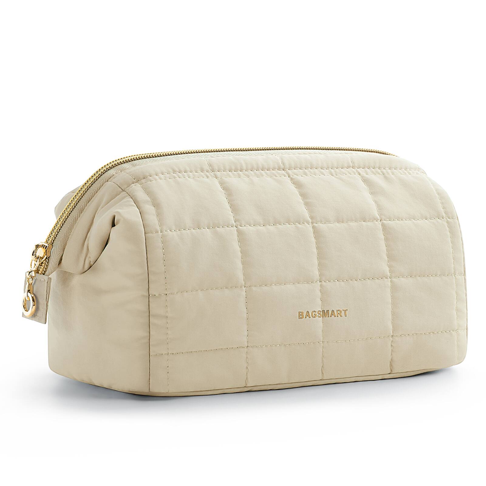 Left. Bagsmart - Wide-open Makeup Bag Cosmetic Pouch Organizer Travel Toiletry Bag Essentials Accessories for Women Girls - Khaki.