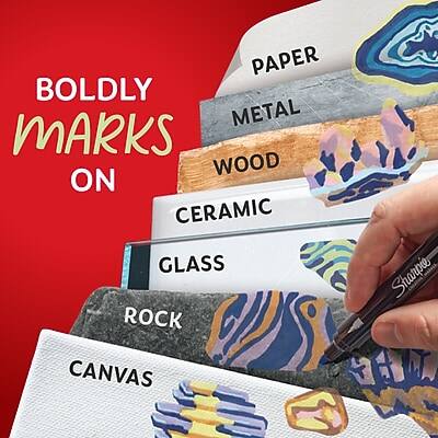 BOLDLY MARKS ON  
PAPER  
METAL  
WOOD  
CERAMIC  
GLASS  
ROCK  
CANVAS