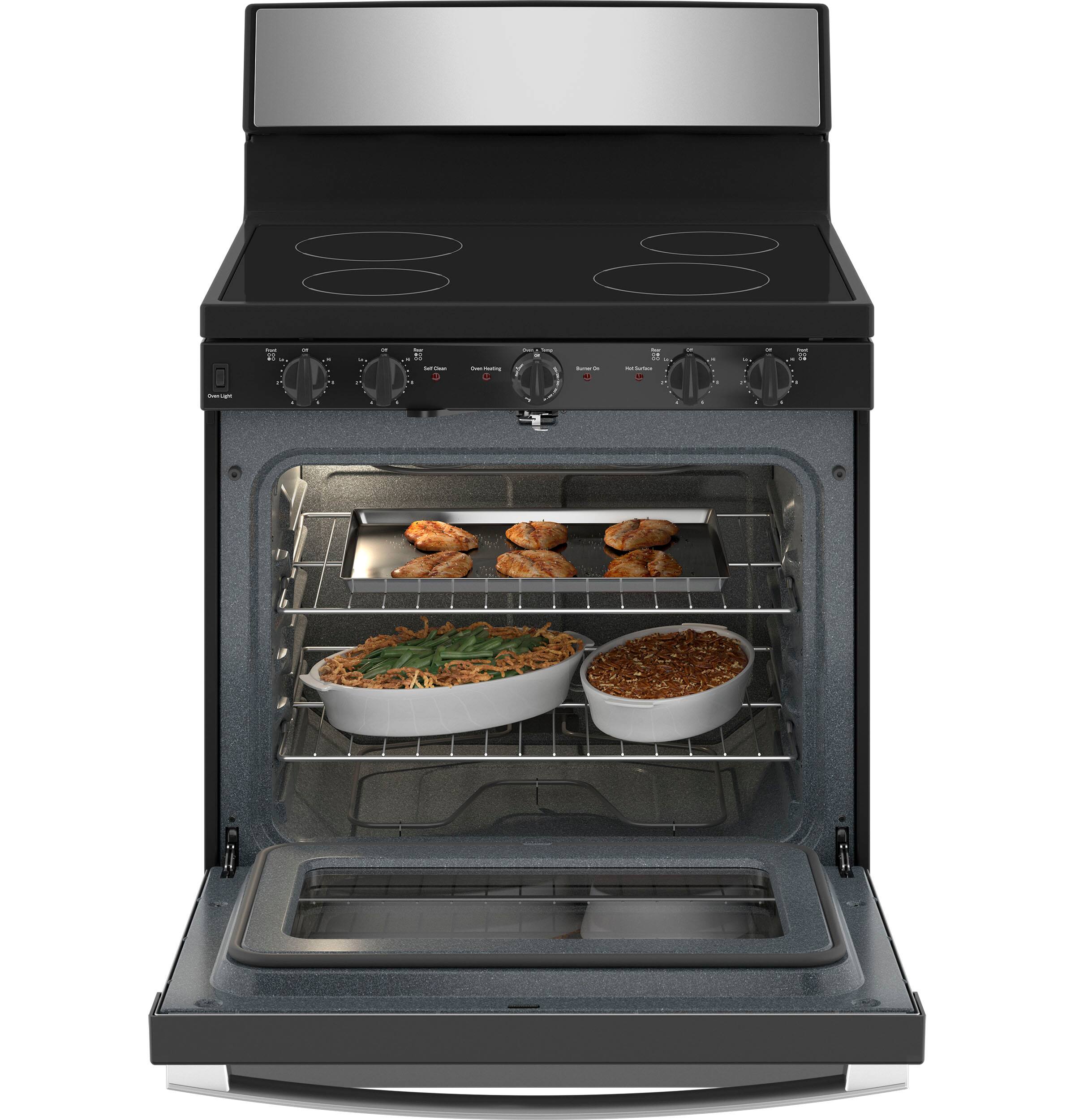 Alt View 2. GE - 5 Cu. Ft. Freestanding  Electric Range with Self-Cleaning and Dual-Element Bake - Stainles Steel/Black.