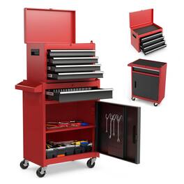 Boyel Living - Red Tool Chest, 5-Drawer Rolling Tool Storage Cabinet with Detachable Top Tool Box