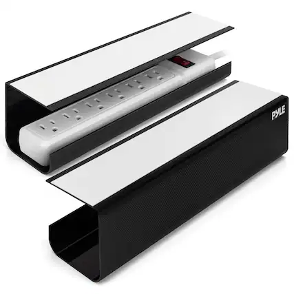 Front. Pyle - Pyle 2-Pack 17" No-Screw Under Desk Cable Management Trays – Organize Cables without Drilling - Black.