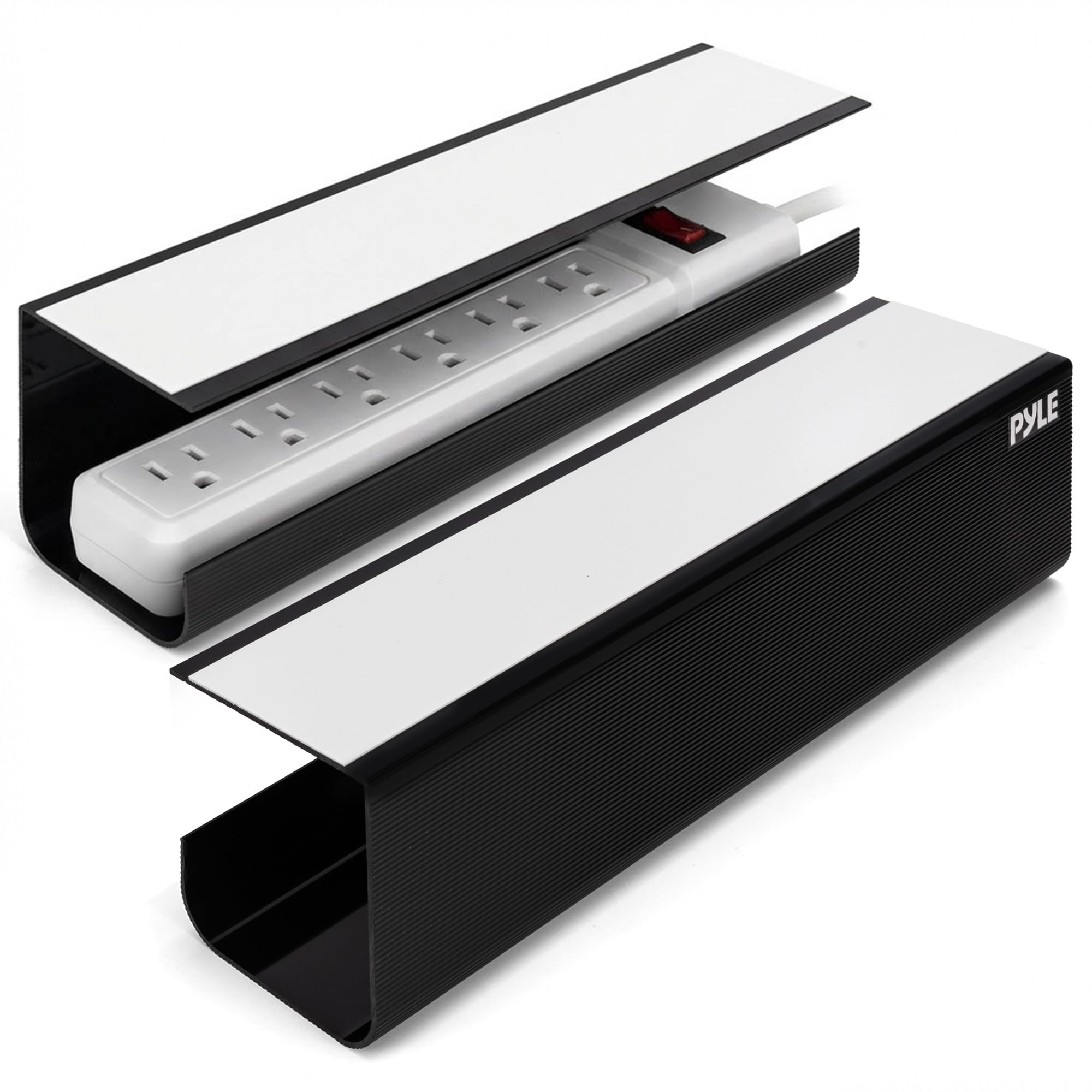 Front. Pyle - Pyle 2-Pack 17" No-Screw Under Desk Cable Management Trays – Organize Cables without Drilling - Black.