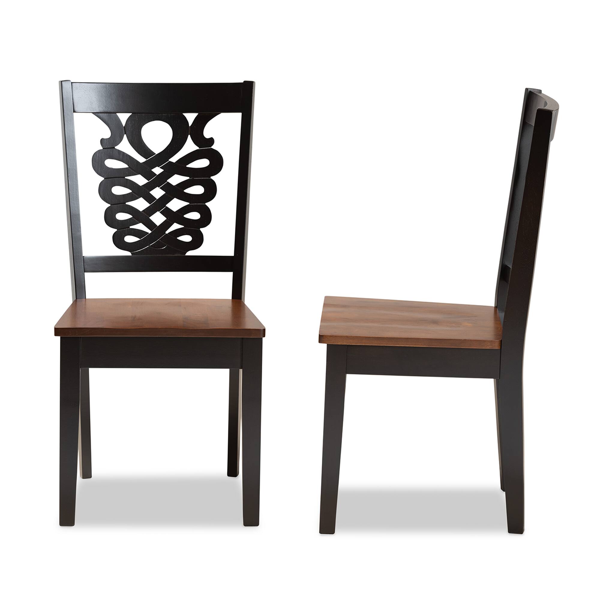 Left. Baxton Studio - Gervais Modern Transitional Two-Tone and Finished Wood 2-Piece Dining Chair Set - Dark Brown/Walnut Brown.