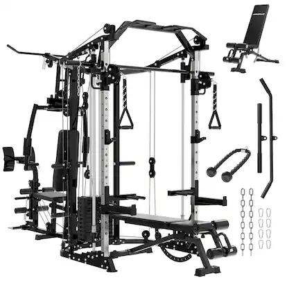 Front. Mikolo - Mikolo Smith Machine Power Cage, Multi-Function Home Gym System with Cable Crossover, 121LB Weight Stack - Black.