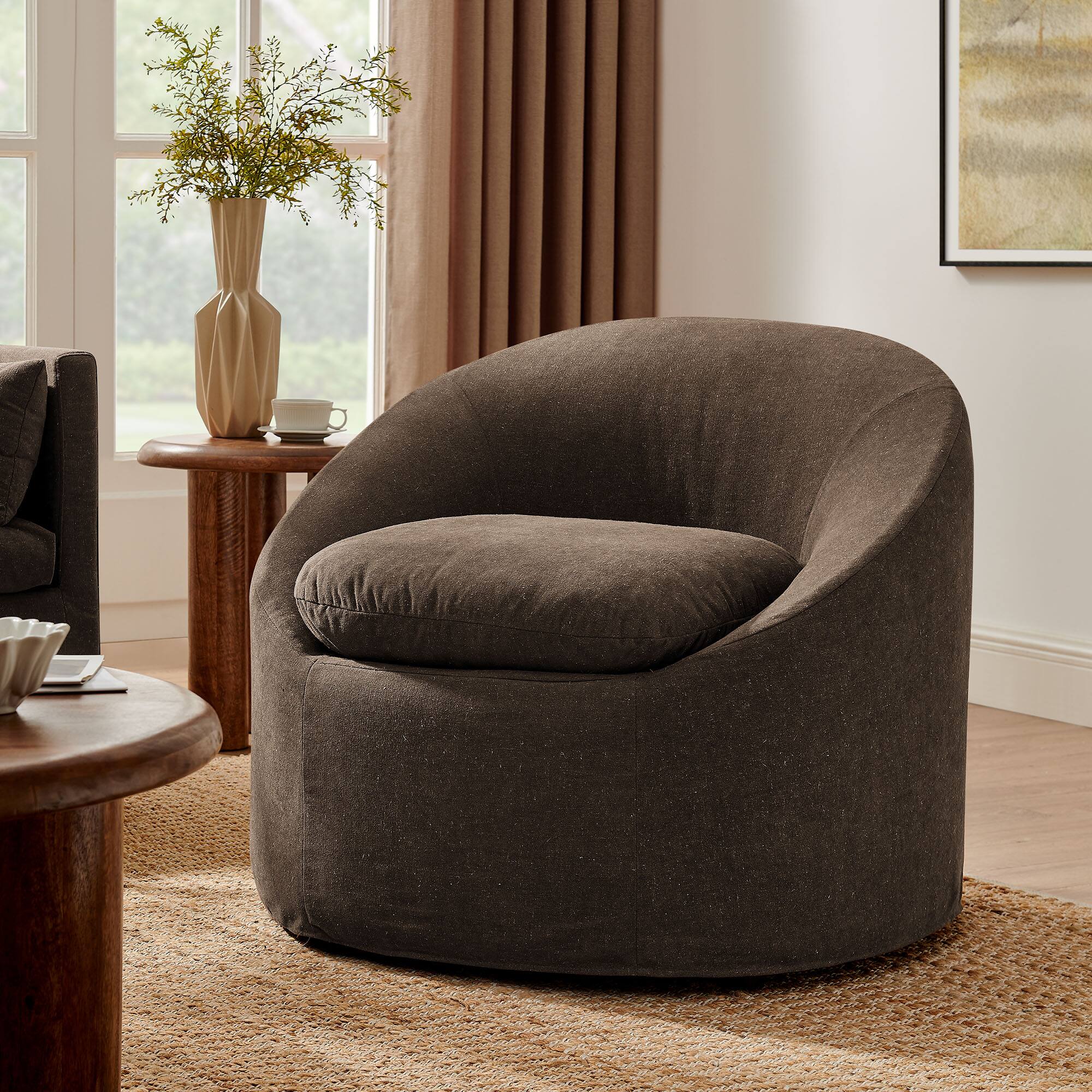 Front. Modway - Sadie Slipcovered Linen-Blend Round Accent Chair by Modway - Cocoa.