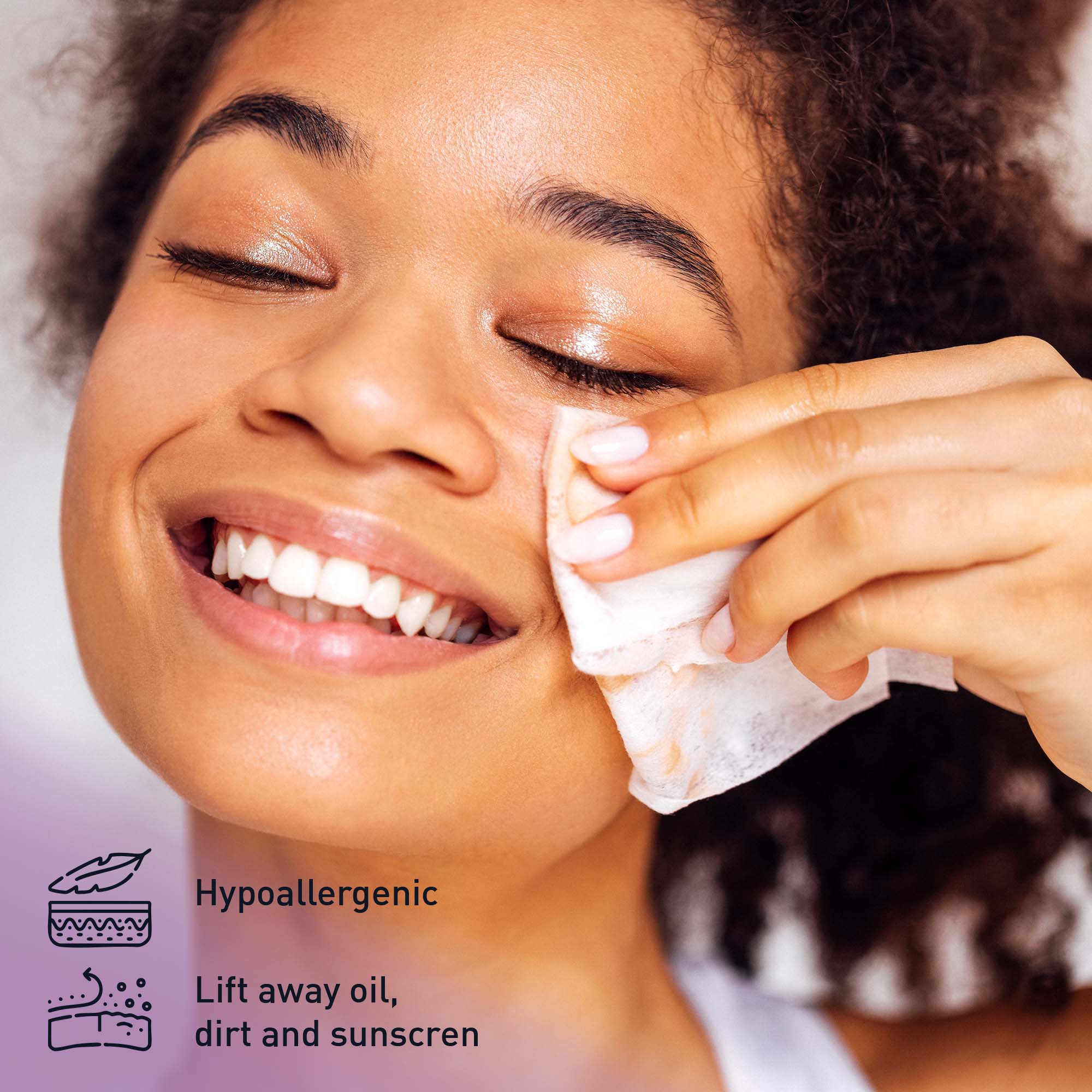 Hypoallergenic, lift away oil, dirt and sunscreen