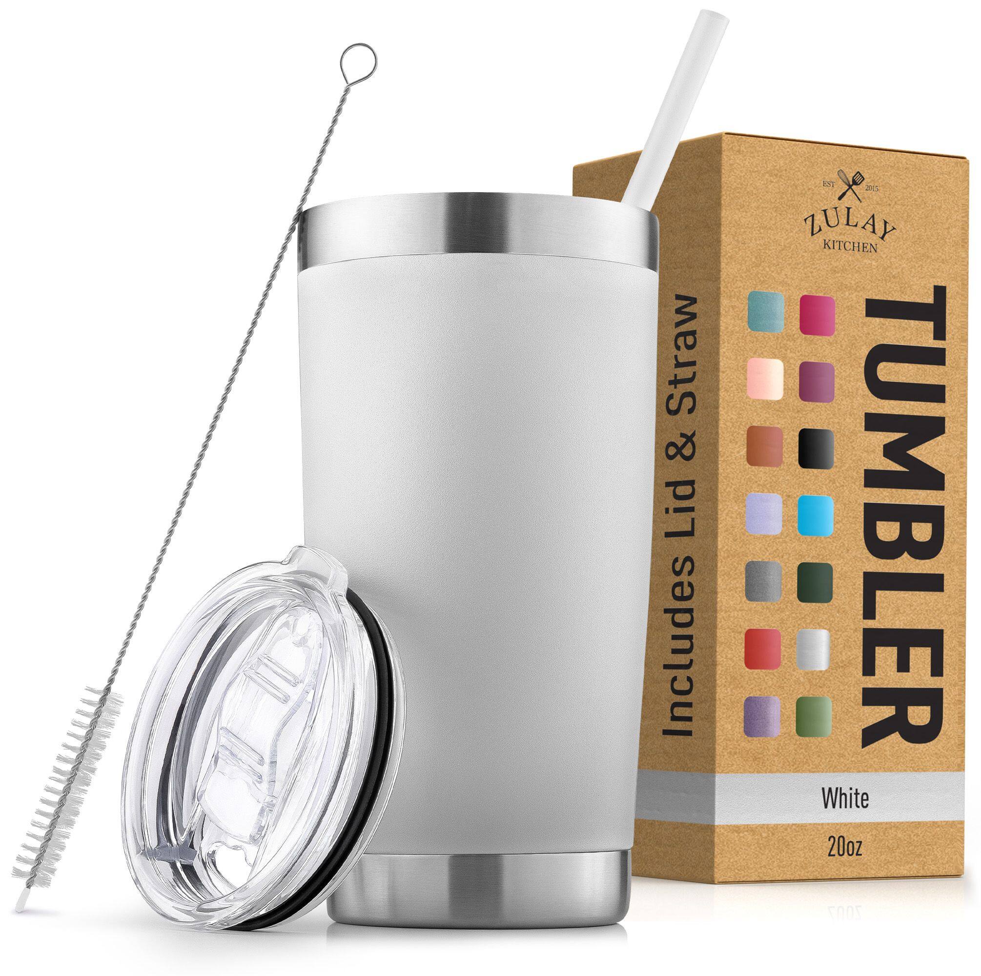 Zulay Kitchen - 20oz Double Walled Insulated Tumbler with Lid and Straw - White