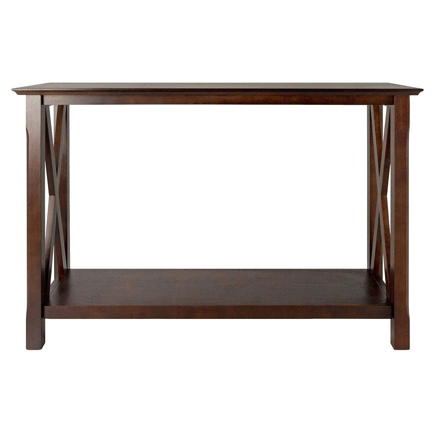Angle. SlickBlue - Wood Sofa Table with Bottom Display Shelf - Cappuccino Brown.