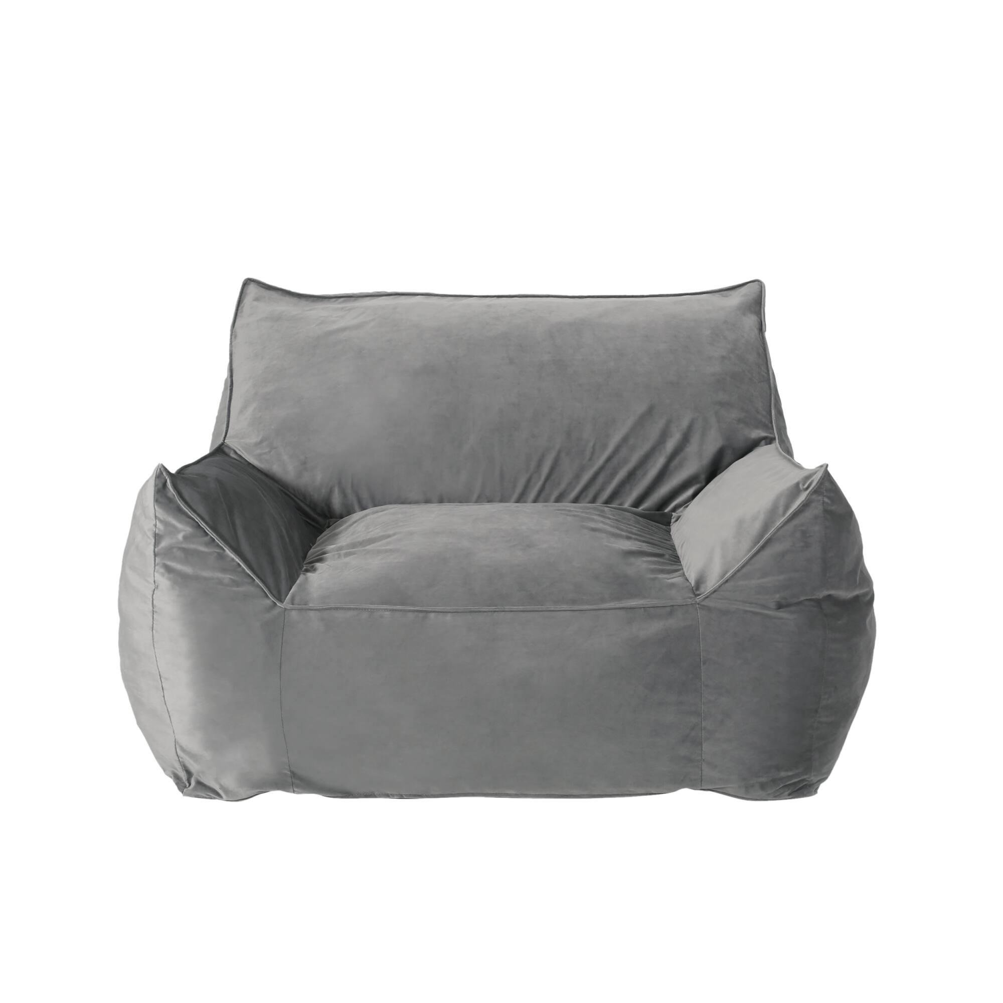 Angle. GOODSILO - Luxurious Velveteen Bean Bag Chair with Comfortable Armrests for Cozy Seating - Grey.