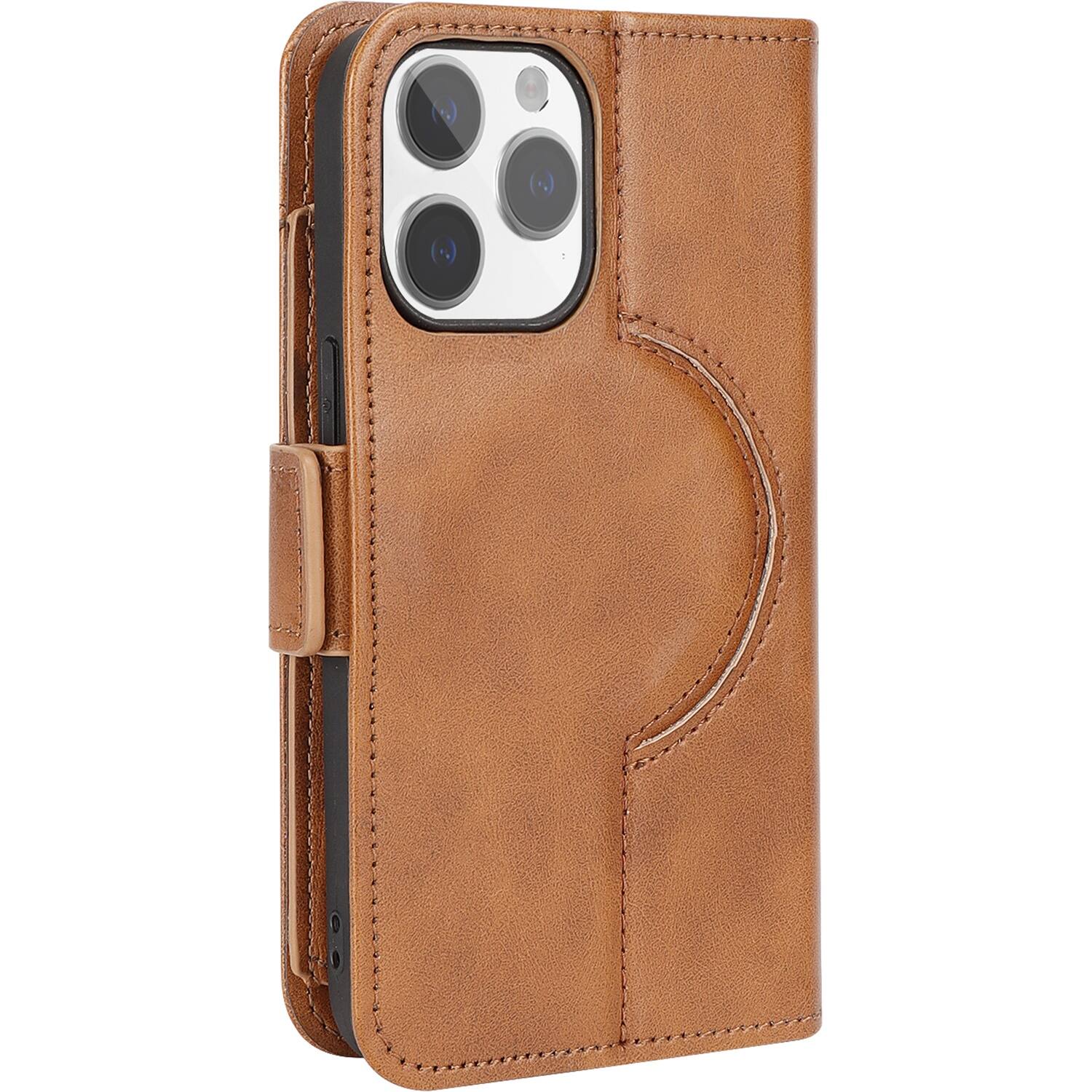 Alt View 15. SaharaCase - Genuine Leather Folio Wallet Case for Apple iPhone 15 Pro - Brown.