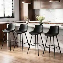 KERDOM - 4pcs Bar Stools with Back, 24/28 inches Height Counter Bar Chair, PU Leather Armless Kitchen Island High Dining Chair - 24‘’ Height - Black