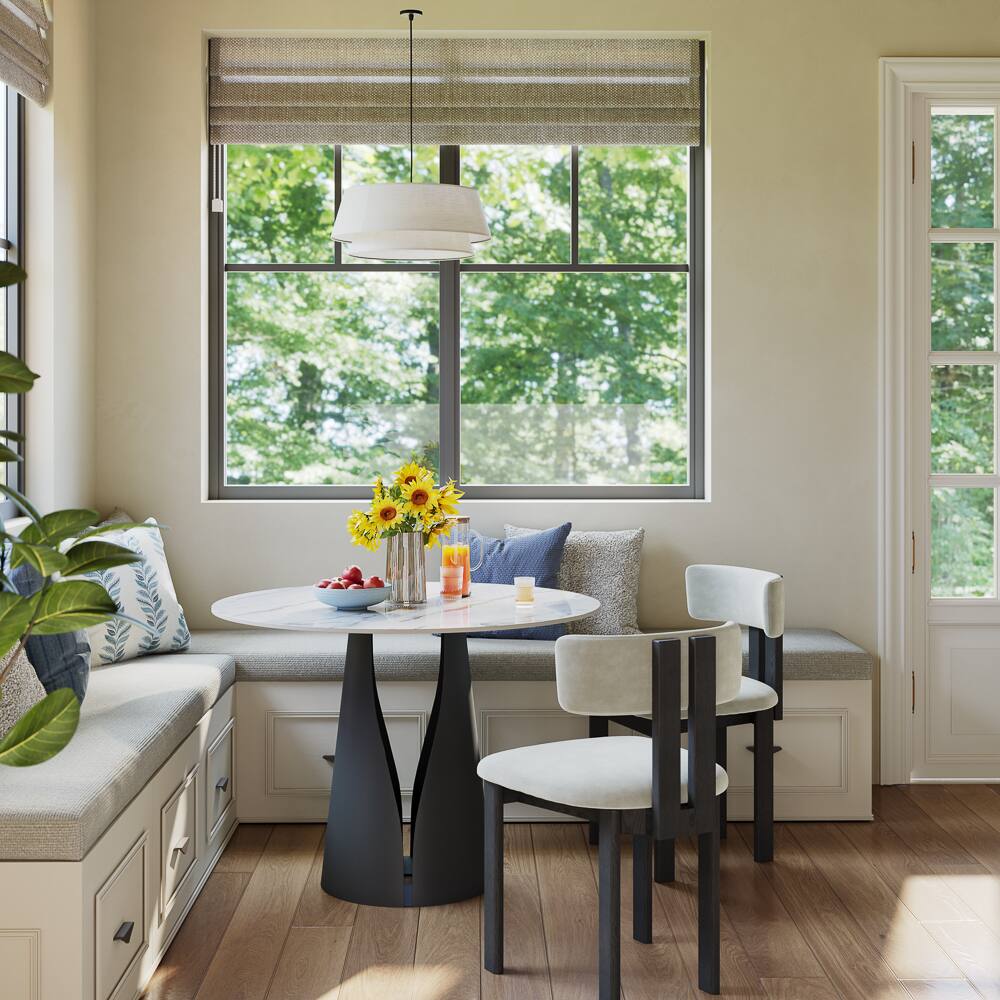 Left. POVISON - 35" Modern Bistro Table for Breakfast Nook & Compact Spaces, Glossy White Sintered Stone Top with Black Metal Base - White.