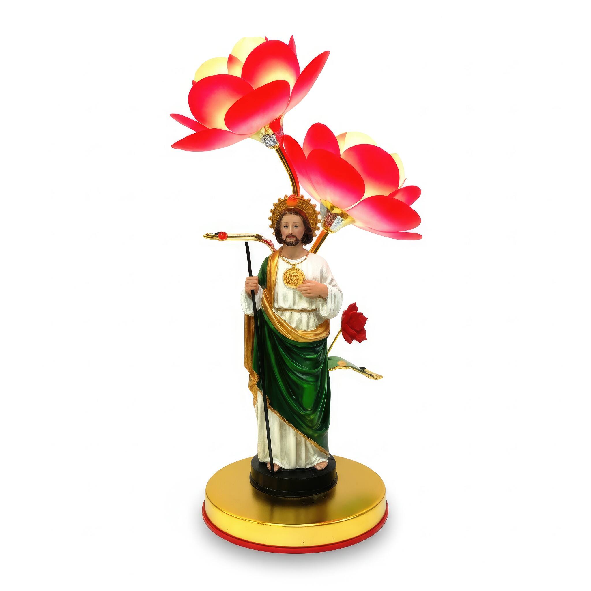 Angle. FC Design - 20"H Multicolor Saint Judas Tadeo Statue with Golden Ccolor Base Touch Lamp.