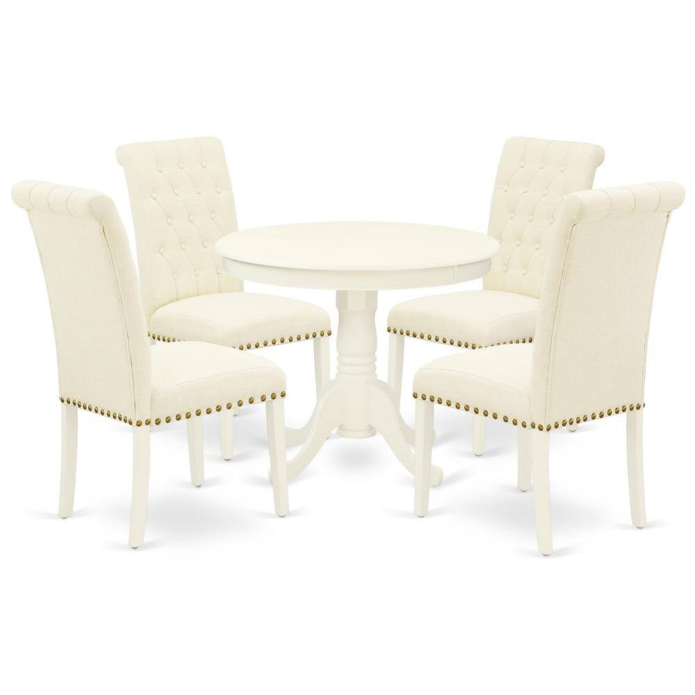 Back. East West Furniture - Dining Room Set Linen White - Brown.