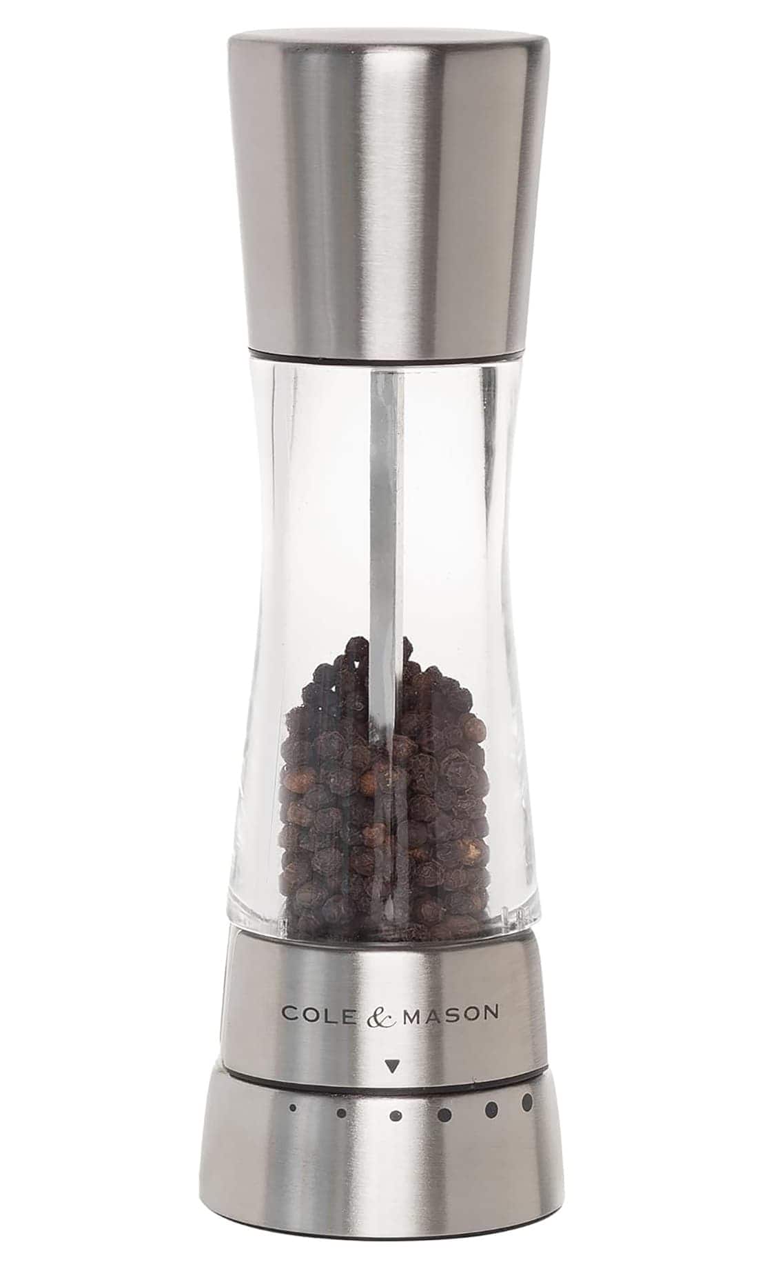 FINEAK - Cole & Mason Derwent Refillable Stainless Steel Pepper Mill - Gourmet Precision - Silver