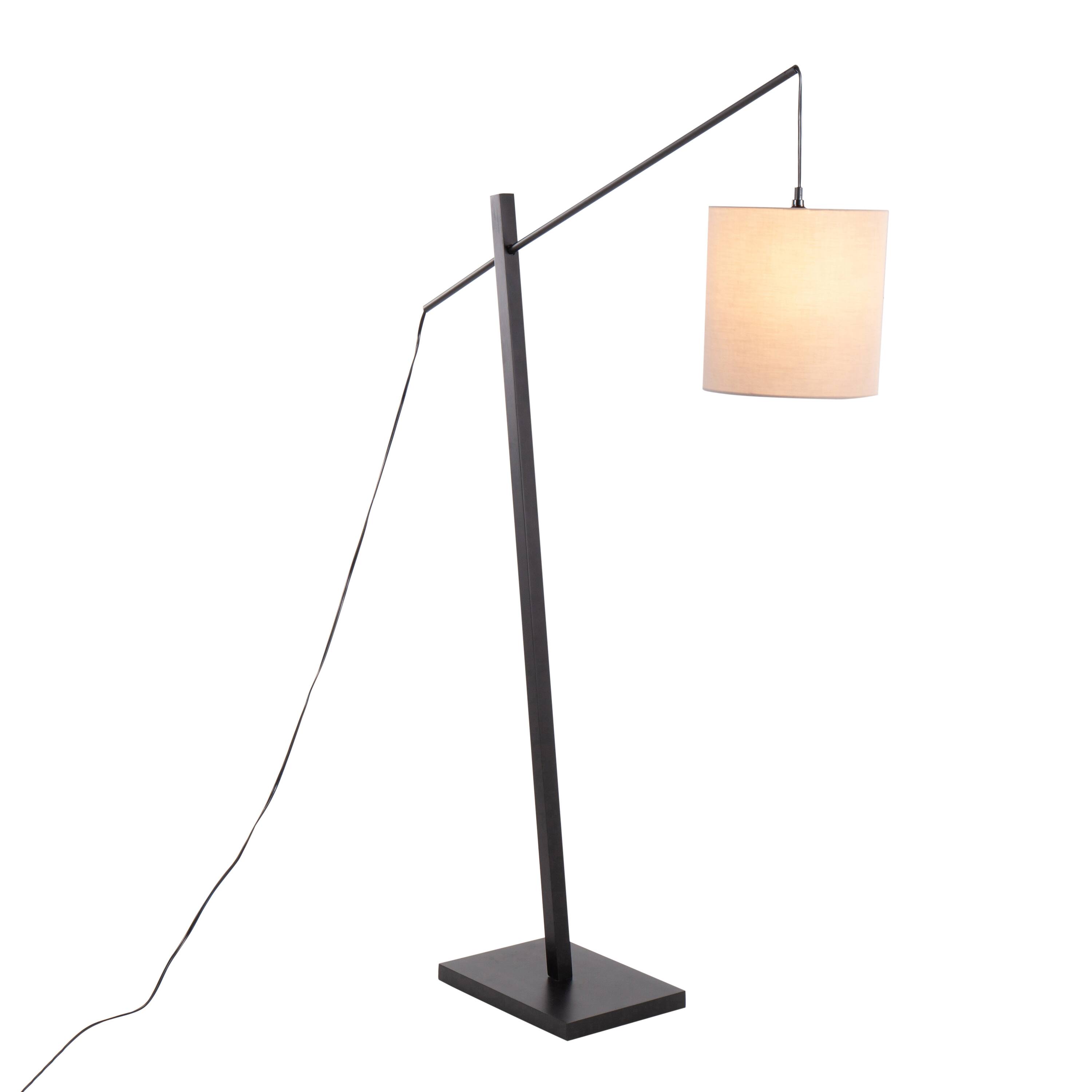 Angle. Loheer - Loheer Contemporary Floor Lamp Black Wood Steel Grey Fabric Shade 60 Inch Tall Standing Lamp for Living Room - Black.