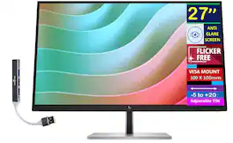 HP - E27k G5 27" 4K UHD IPS USB-C Monitor, Anti-Glare, Flicker Free, VESA Mount, HDMI & DKZ Hub, (6N4C4AA#ABA) - Black/Silver