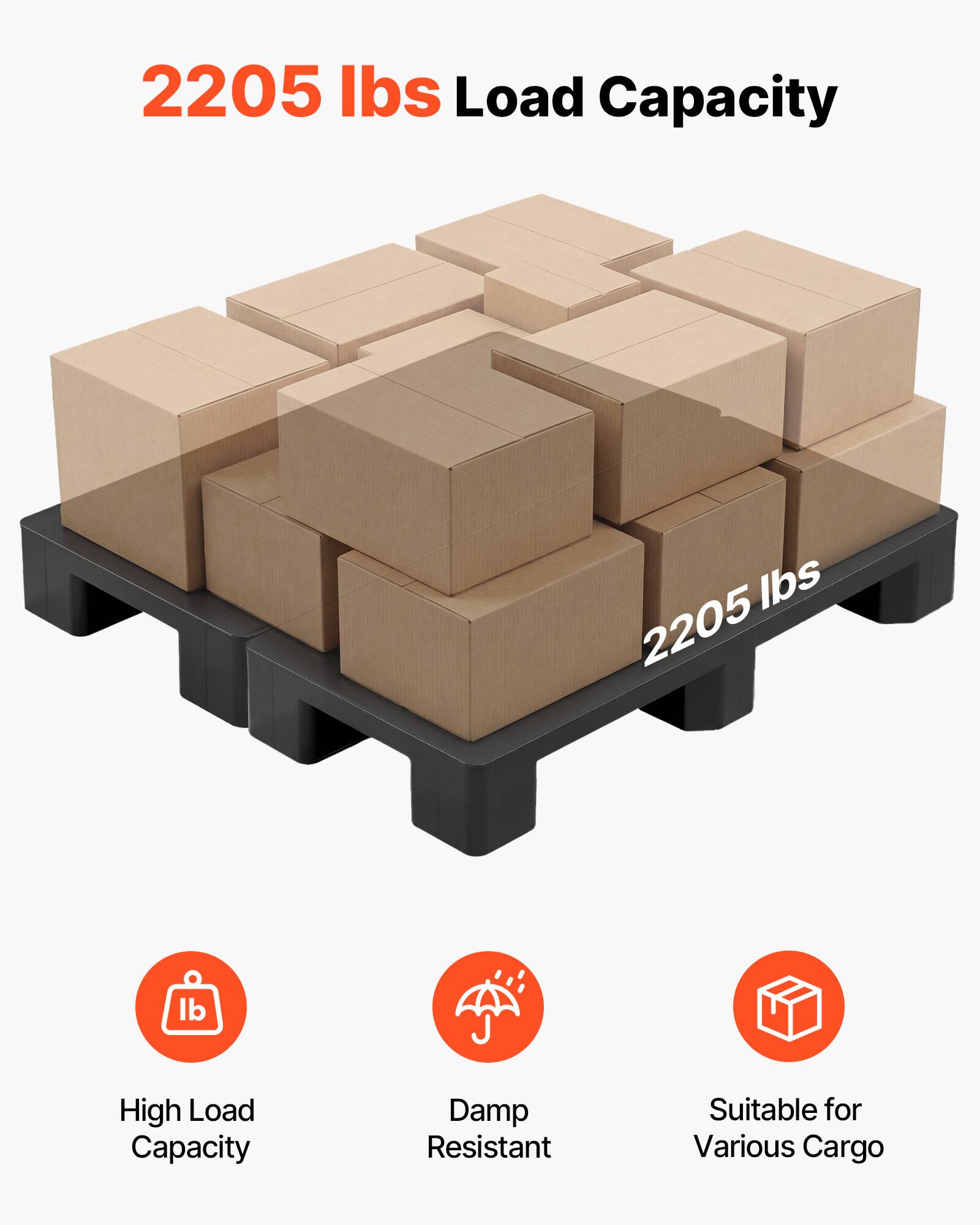 2205 lbs Load Capacity

High Load Capacity
Damp Resistant
Suitable for Various Cargo
