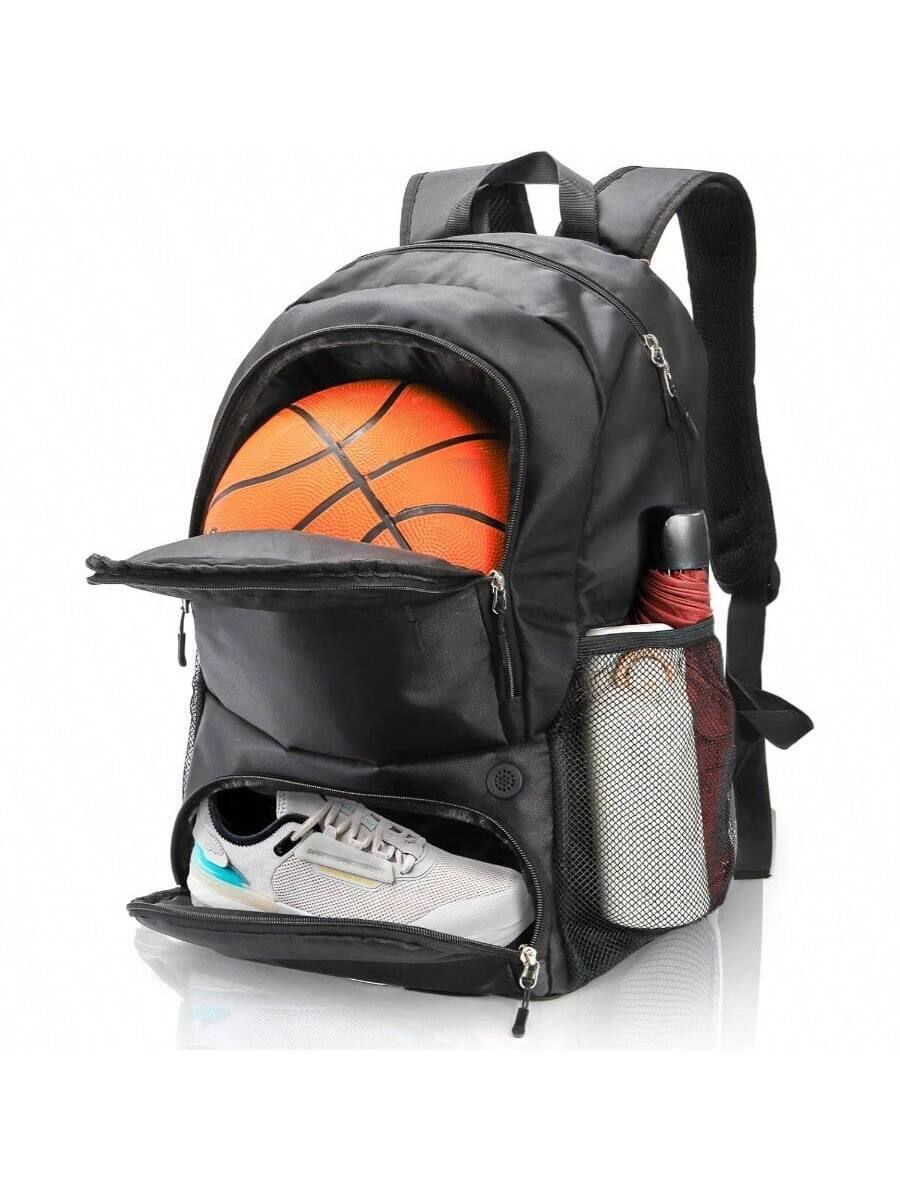 Front. Live At Space - Basketball Backpack, Large Soccer Bag with Separate Ball Holder Shoe Compartment, Black Sport Basketball, Soccer, Gym, - Original.