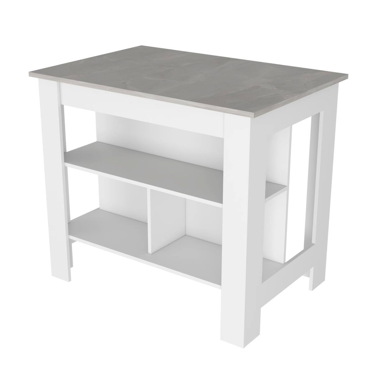 Angle. Loheer - Loheer White Marble Finish Kitchen Island with Three Storage Shelves - Multicolor.