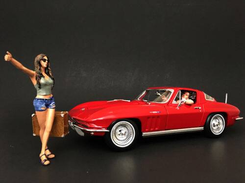 Alt View 3. American Diorama - Hitchhiker 2 piece Figurine Set (Green Shirt) for 1/18 Scale Model Cars by American Diorama.