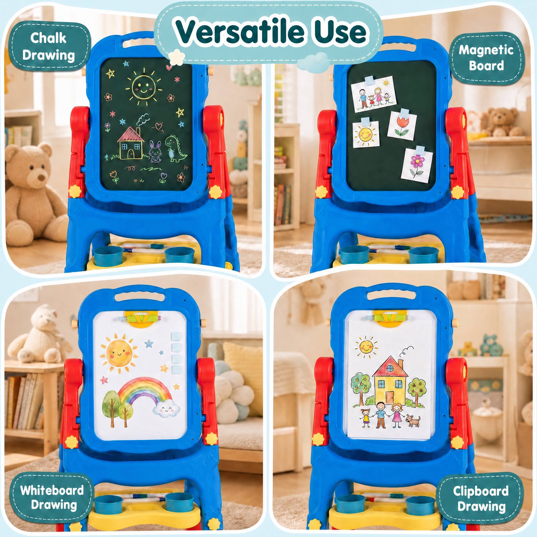 Chalk Drawing  
Versatile Use  
Magnetic Board  
Whiteboard Drawing  
Clipboard Drawing