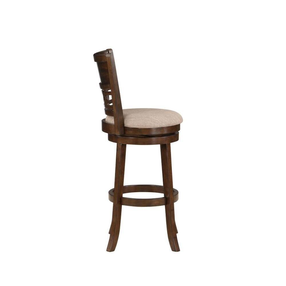 Left. FurniFact - Brown Solid Wood 29" Swivel Bar Stool - Cherry.
