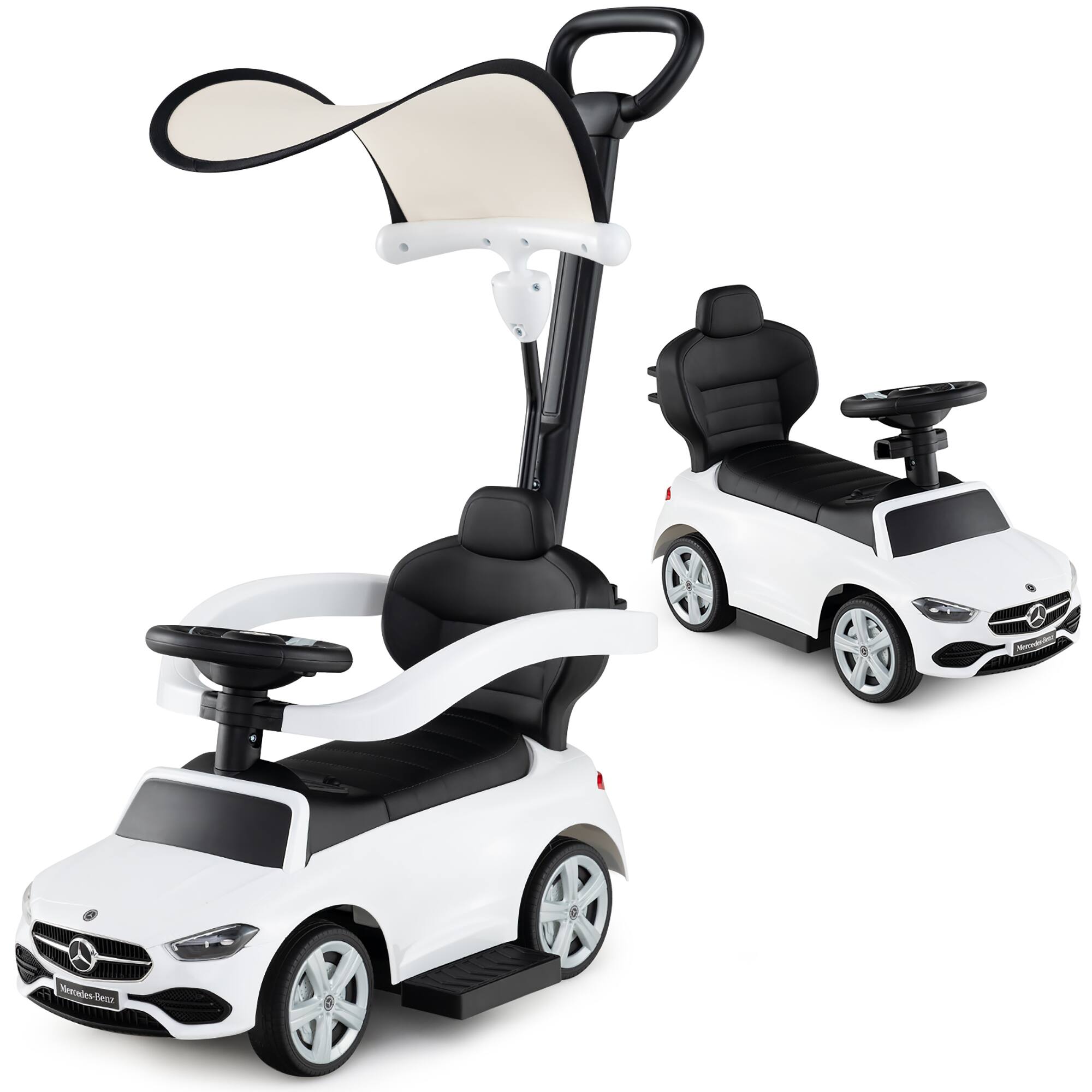 Front. Gymax - Gymax 3-in-1 kid Push Car w/Adjustable Canopy Under Seat Storage Realistic Sounds White - White.