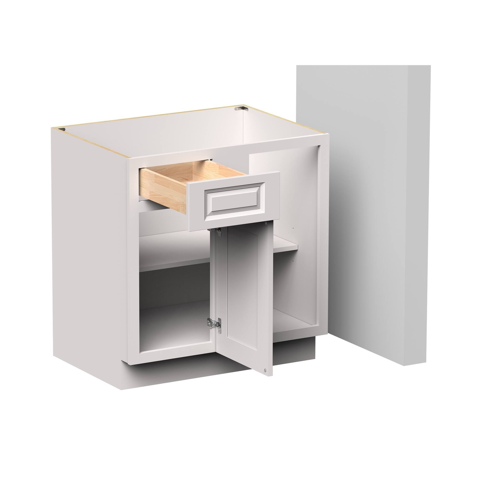 Front. Boyel Living - 33-in W x 34.5-in H x 24-in D Shaker Blind Corner Kitchen Base Cabinet with Soft-Close - Glacier White.