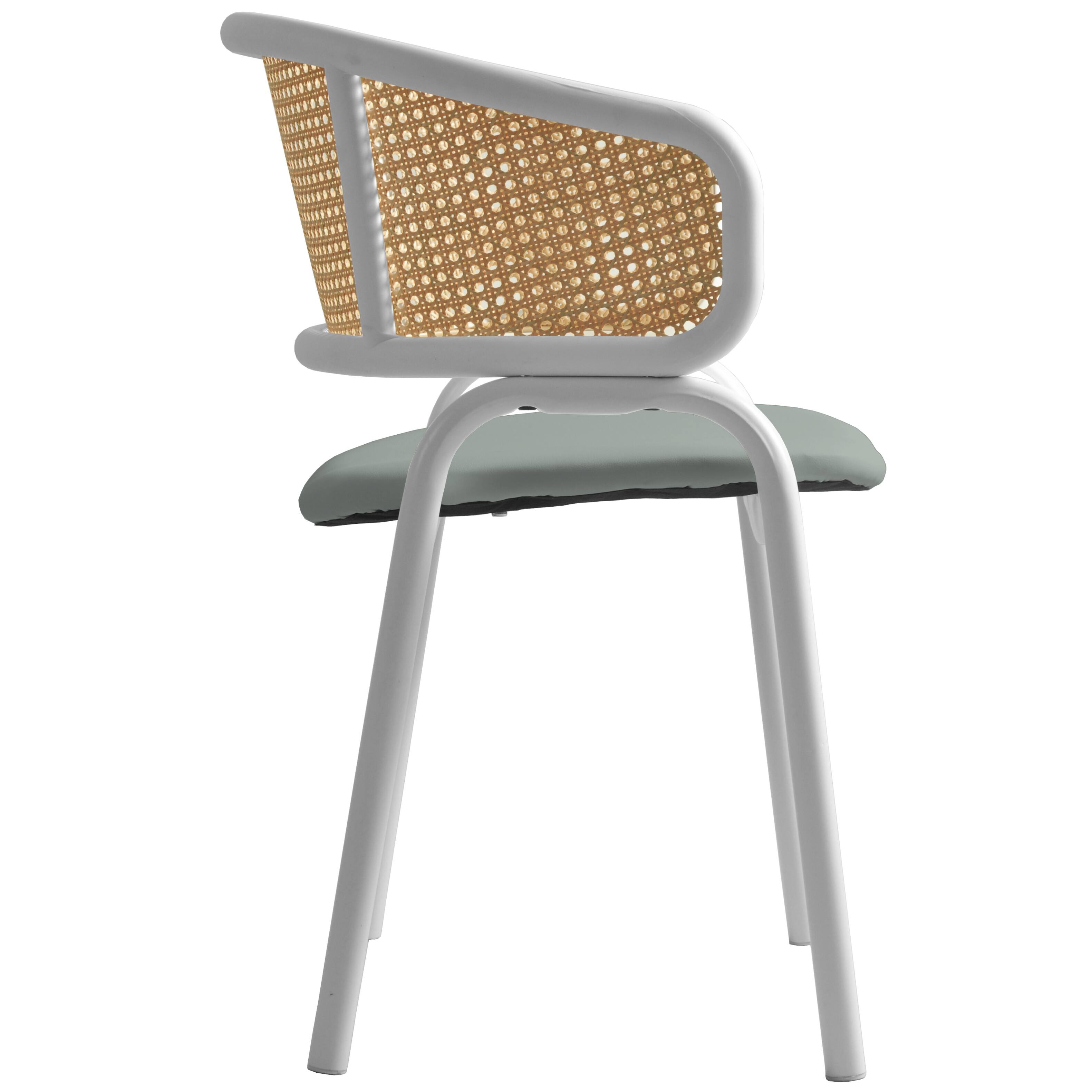 Alt View 4. LeisureMod - Ervilla 2-PCS Contemporary Leather Dining Chair - Ergonomic Rattan Back Kitchen Armchair with White Stainless Steel Legs - Grey.