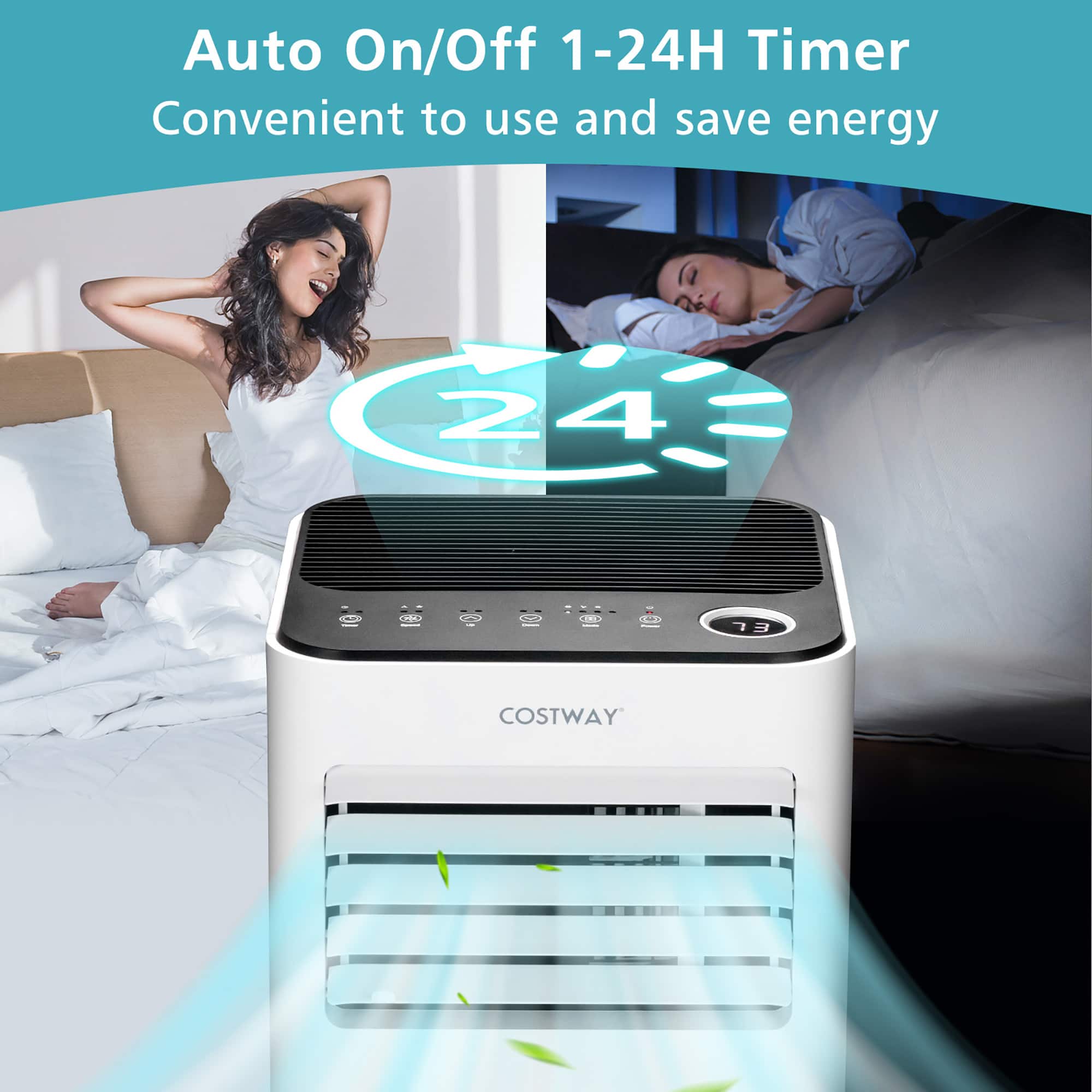 Auto On/Off 1-24H Timer Convenient to use and save energy.