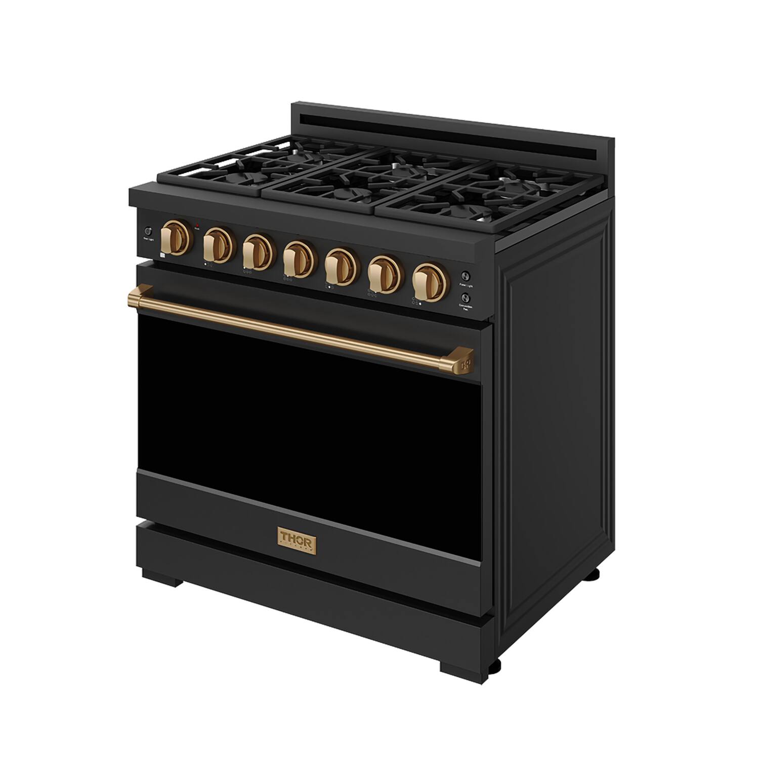 Angle. Thor Kitchen - Gordon Ramsay Series by Thor Kitchen 6.0 Cu. Ft Freestanding Gas Range with Bronze Hardware - Black.