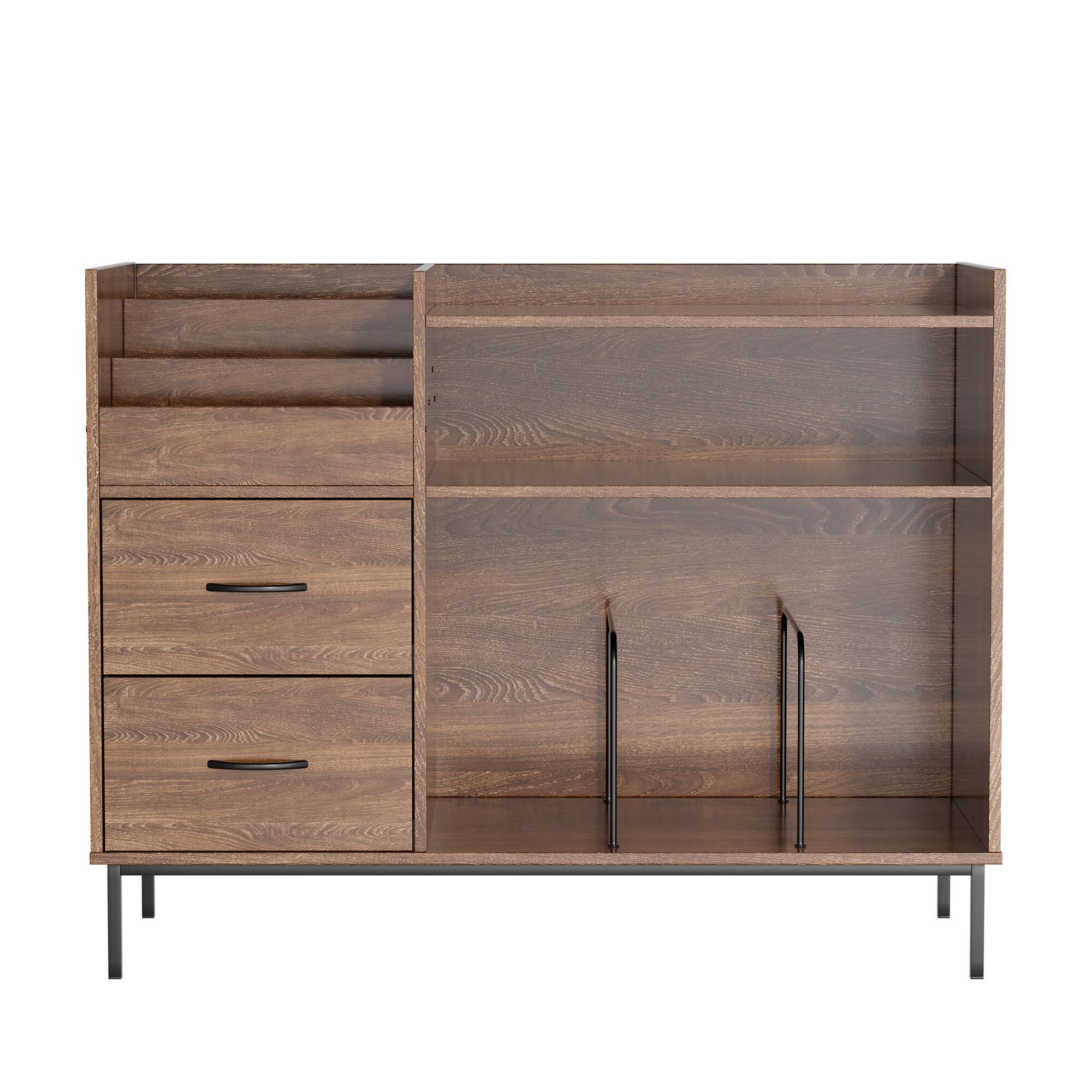 Alt View 5. Spaco - Spaco Record Player Stand with Adjustable Shelves, Holds 350+ Vinyls, Media Console with Speaker Shelf and 2 Drawers - Brown.