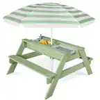 Front. Best Choice Products - Best Choice Products Kids 3-in-1 Outdoor Sand and Water Activity Picnic Table with Umbrella - Sage - Sage.