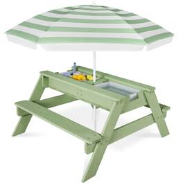 Best Choice Products - Kids 3-in-1 Outdoor Sand and Water Activity Picnic Table with Umbrella - Sage