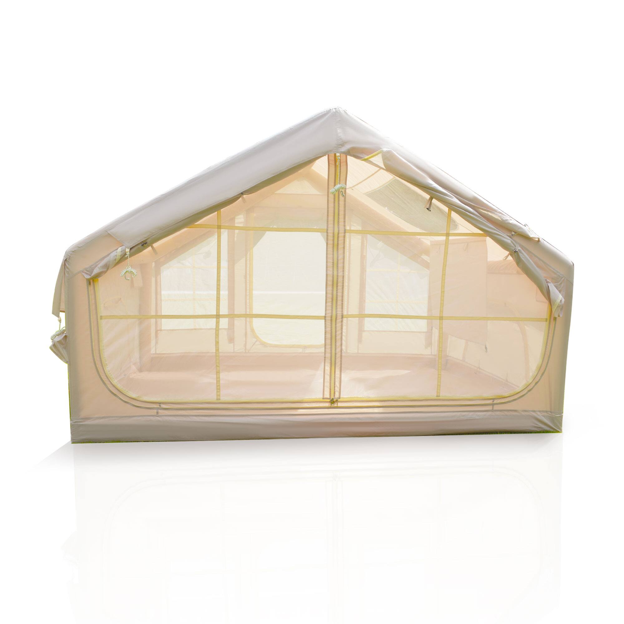 Angle. Tiramisubest - 6.3m² 4-Season Waterproof Inflatable Camping Tent with Clear Skylight & Mesh Windows - Beige.