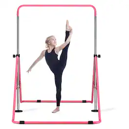 Ainfox - Gymnastics Bar Foldable Horizontal Bar Adjustable Height,Training Bar with Optional Mat - Pink-without Mat