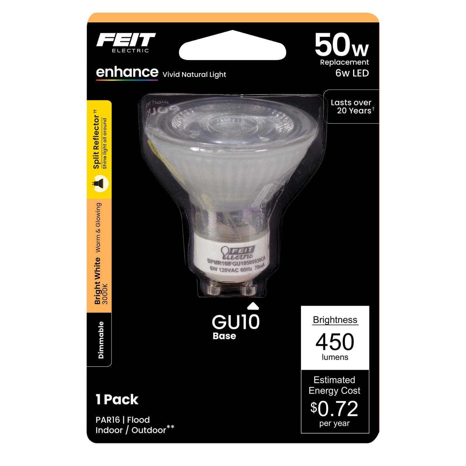 FEIT ELECTRIC - Feit Enhance MR16 GU10 LED Bulb Bright White 50 Watt Equivalence 1 pk