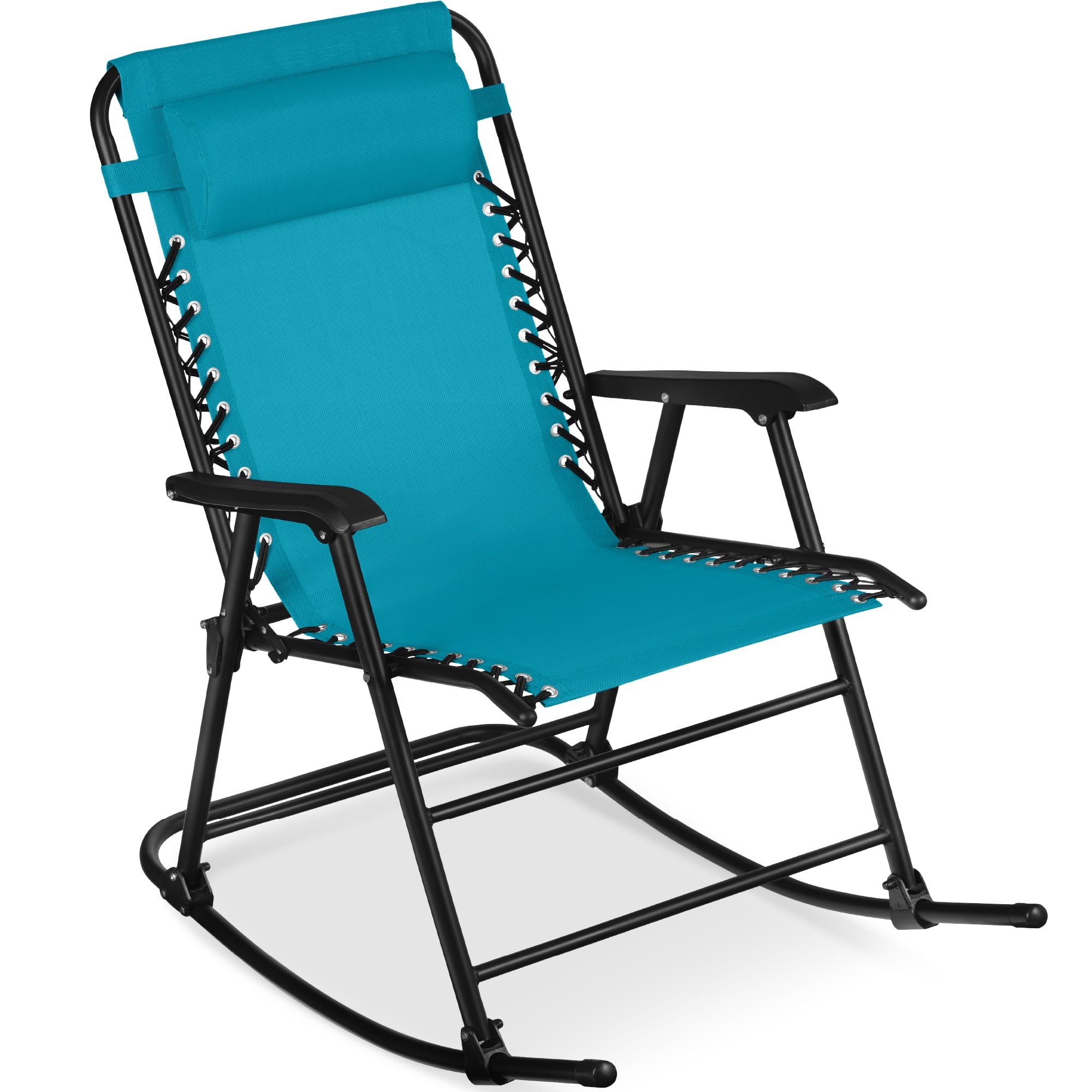 Best Choice Products - Folding Outdoor Zero Gravity Rocking Lounge Chair w/ Headrest Pillow - Peacock Blue