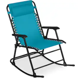 Best Choice Products - Folding Outdoor Zero Gravity Rocking Lounge Chair w/ Headrest Pillow - Peacock Blue