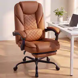 Dowinx - Ergonomic Executive Leather Reclining Chair with Footrest,Office Chair with Quilted Lumbar Support & Adjustable Arms - Brown