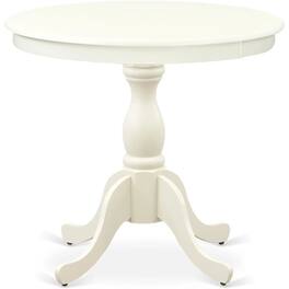 East West Furniture - Antique Modern Kitchen Table - Round Dining Table Top with Pedestal Base - Linen White