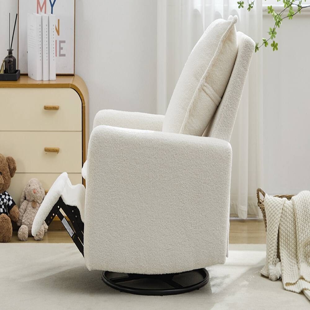 Alt View 6. Loheer - Loheer White Teddy Fleece Swivel Rocker Recliner Chair, Nursery Glider Rocking Chair for Living Room Bedroom - White.