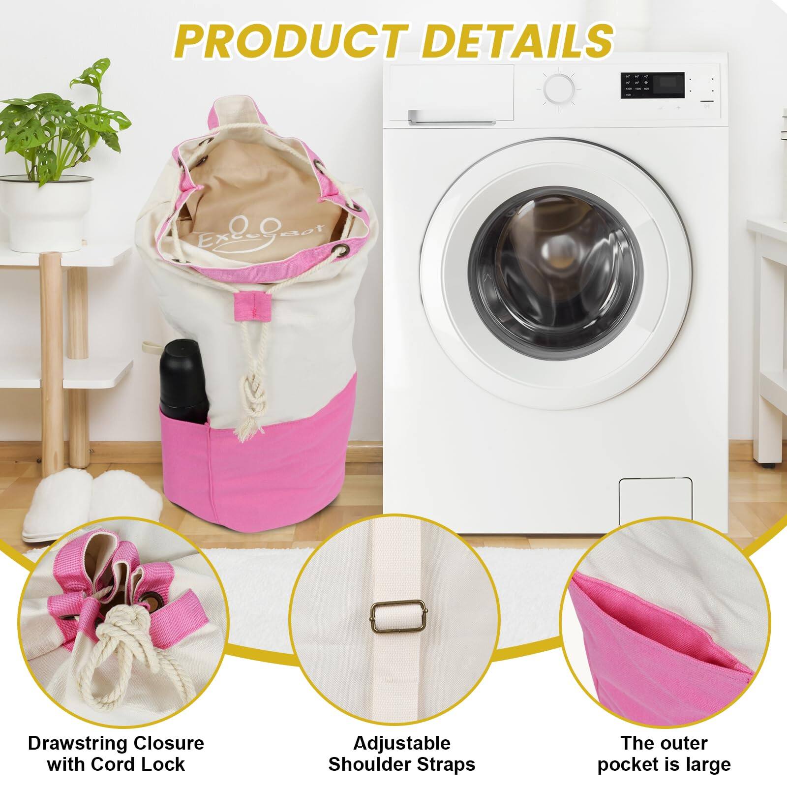 Back. Cozy Serene - Single shoulder Backpack style Laundry Bag With Shoulder Strap And Pockets  Made Of Durable Canvas Material Drawstring - Default.