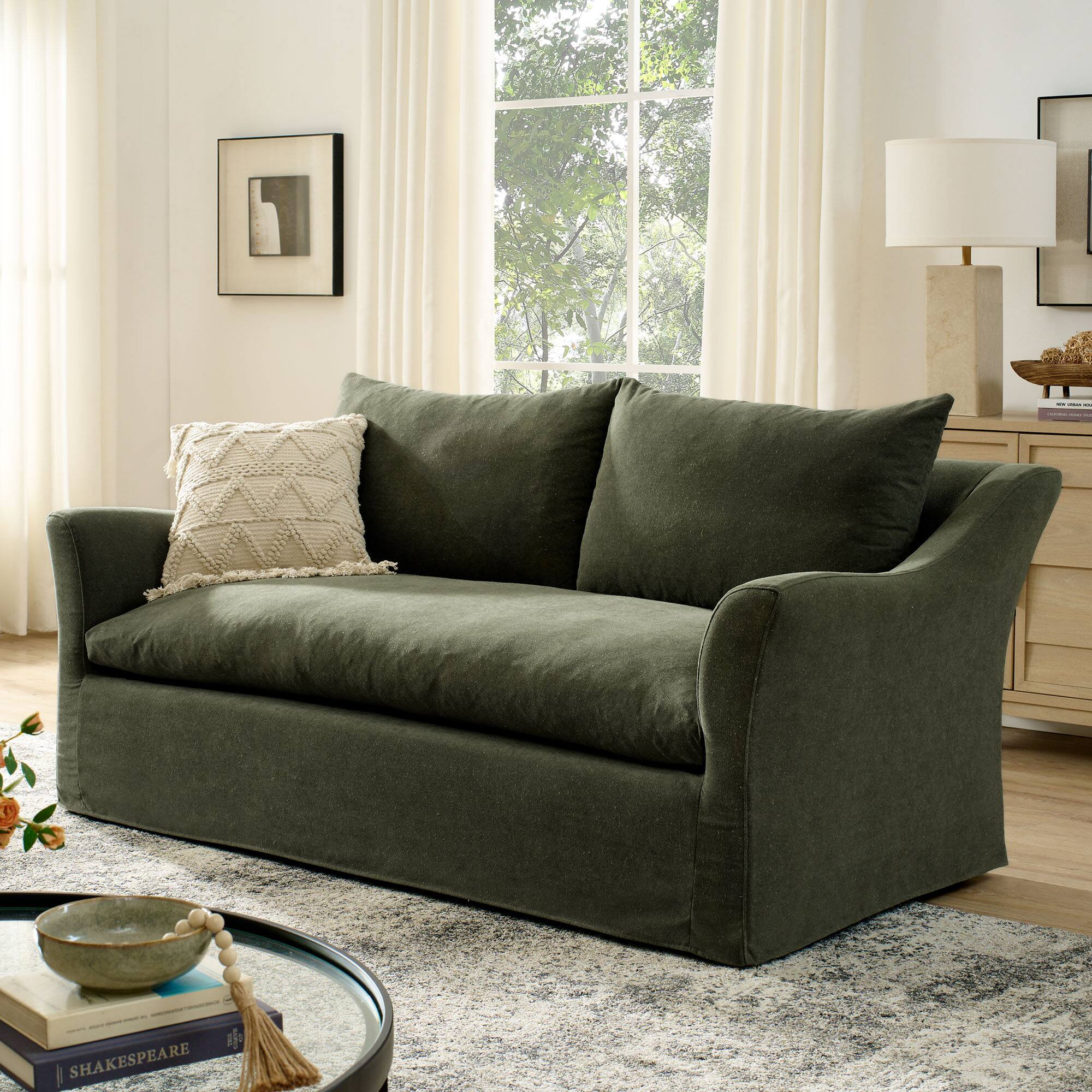 Alt View 4. Modway - Somerset 70" Linen Blend Slipcovered Loveseat by Modway - Sage.