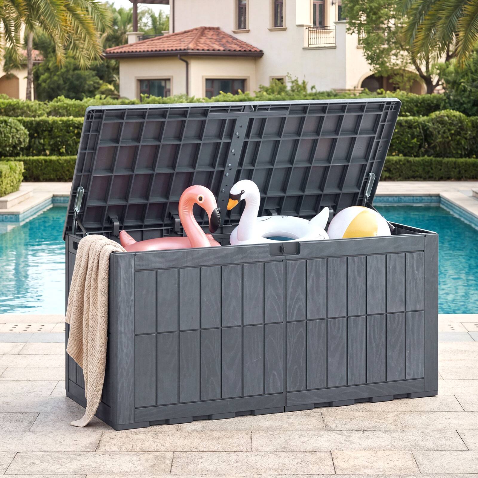 Alt View 4. Gymax - Gymax 120 Gal Outdoor Deck Box All-Weather Lockable Storage Bin w/ Lid & Handles Gray - Gray.